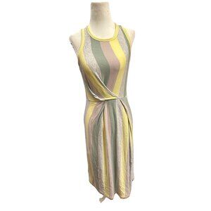 Lou & Grey Womens Size XS Jersey Knit Tank Dress Midi Striped Grey Green Yellow